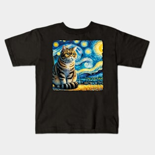 Manx Starry Night Inspired - Artistic Cat Kids T-Shirt